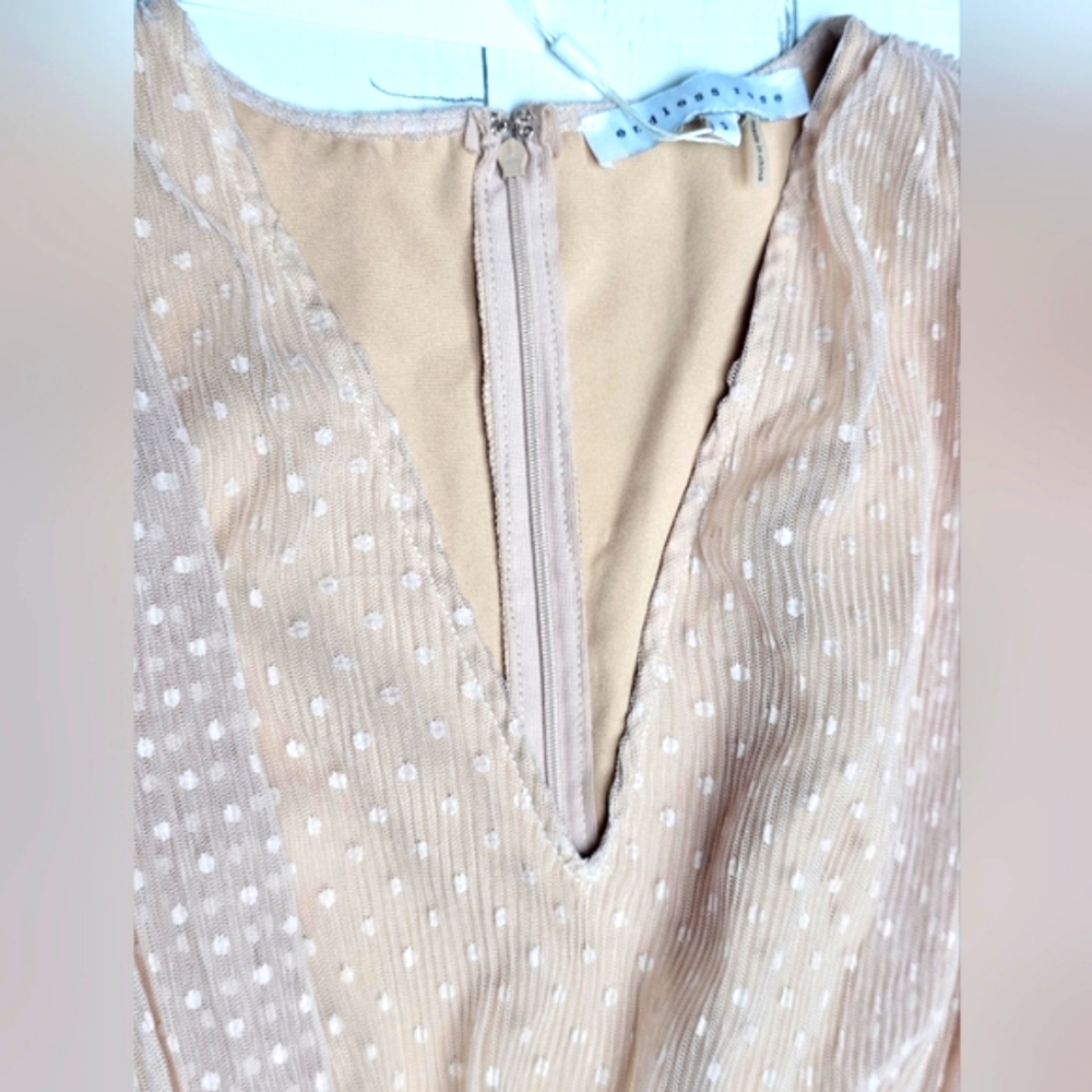 NEW Endless Rose Anthropologie Sheer Nude Pink Ruched Mini Dress Swiss Polka Dot - Picture 13 of 16